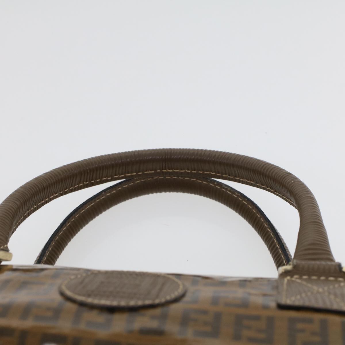 FENDI Zucchino Canvas Hand Bag Enamel Brown  cl569
