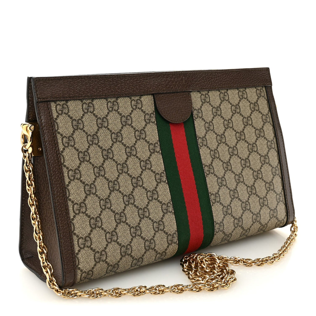 Gucci GG Supreme Monogram Web Medium Ophidia Chain Shoulder Bag Brown
