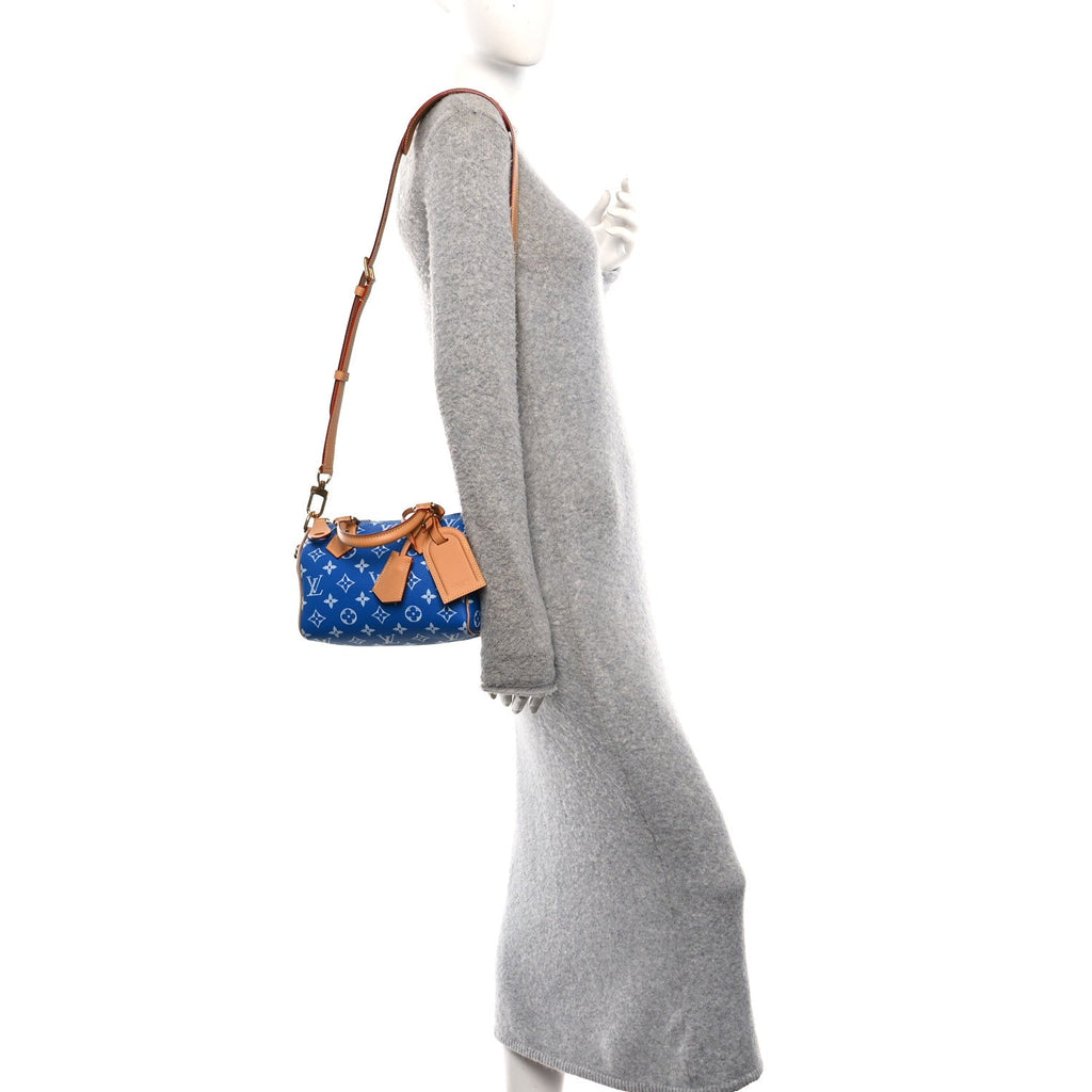 Louis Vuitton Calfskin Monogram Speedy P9 Bandouliere 20 Blue
