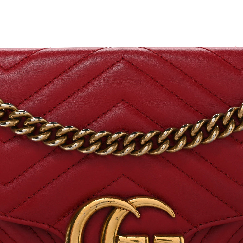 Gucci Calfskin Matelasse Small GG Marmont Shoulder Bag Hibiscus Red