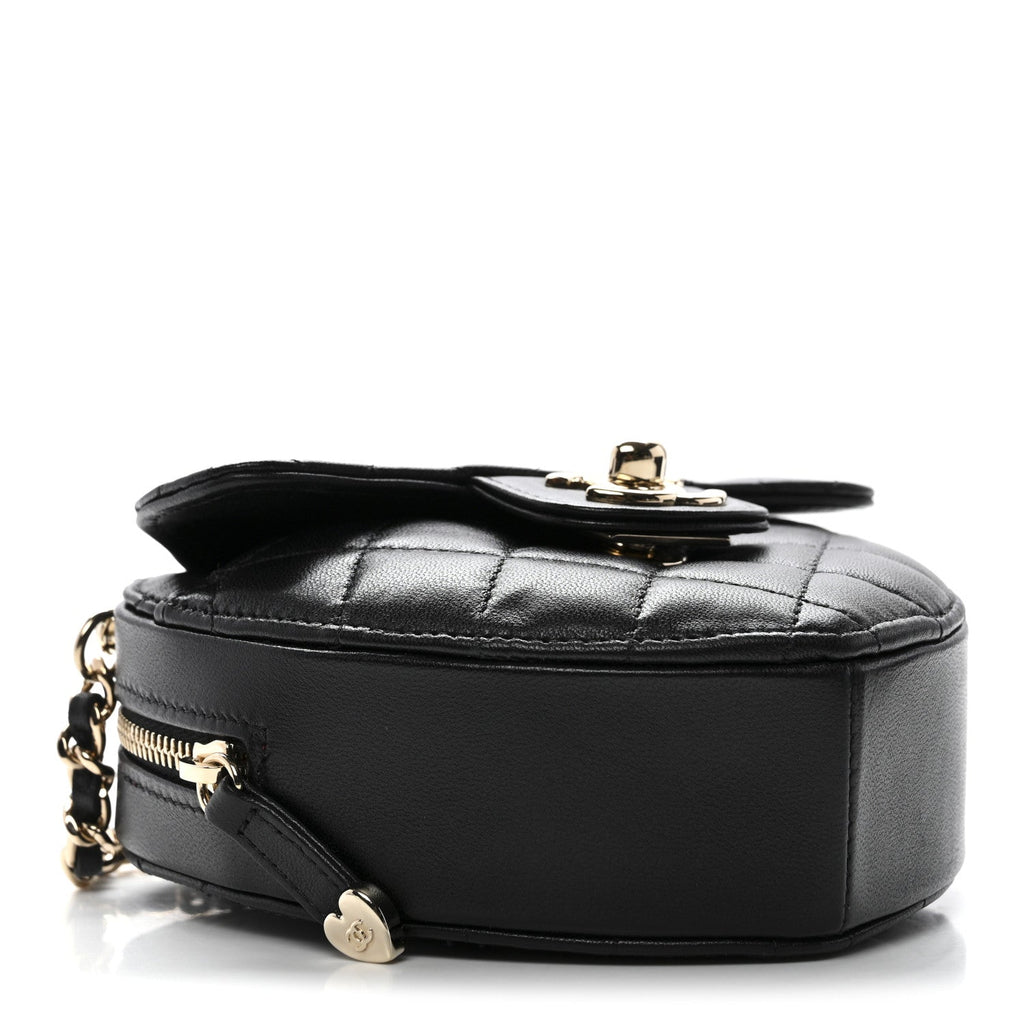 Chanel Lambskin Quilted CC In Love Heart Clutch With Chain Black
