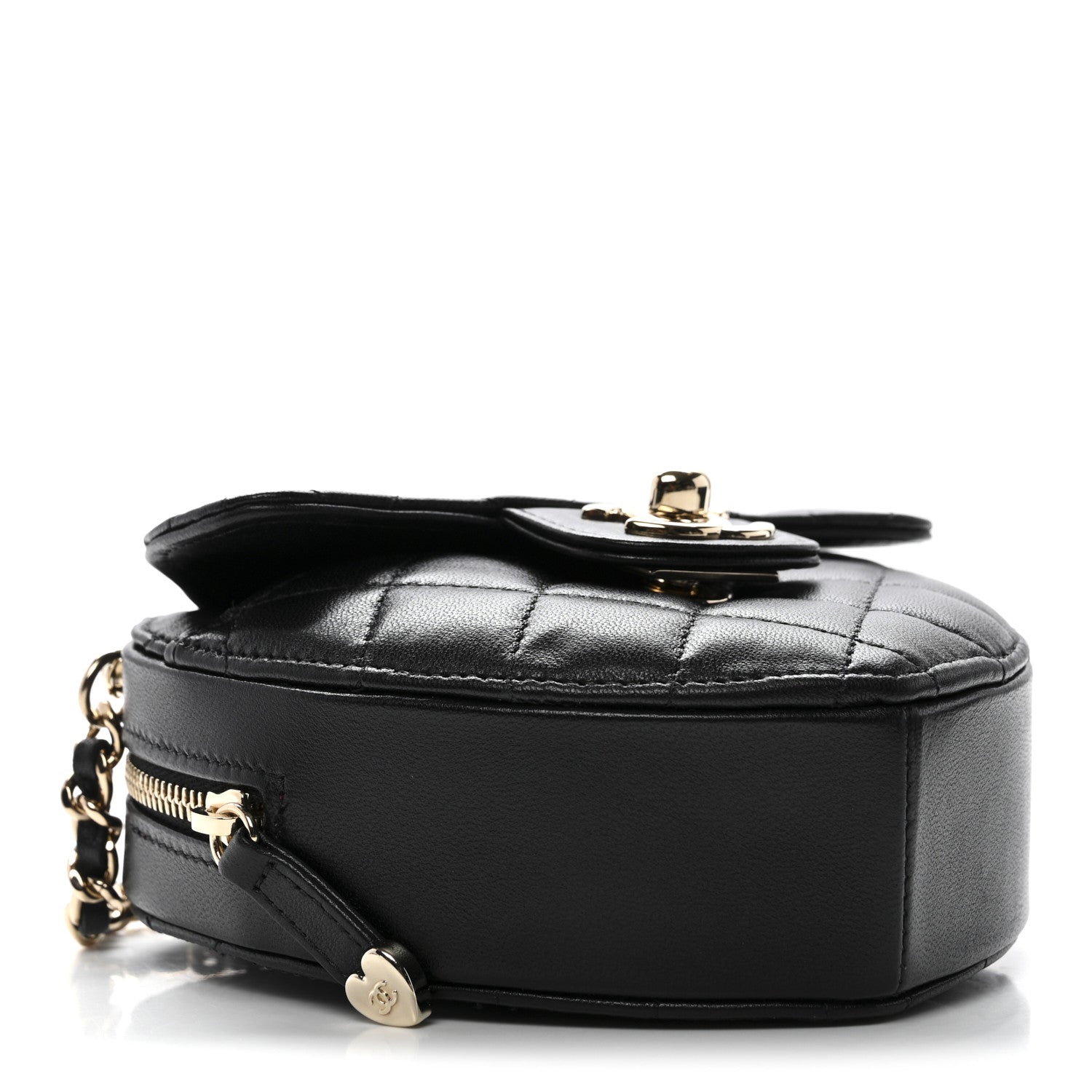 Chanel Lambskin Quilted CC In Love Heart Clutch With Chain Black
