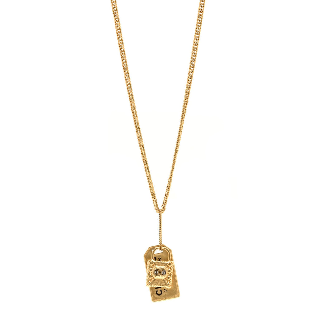 CC Padlock ID Dog Tag Charm Necklace Gold