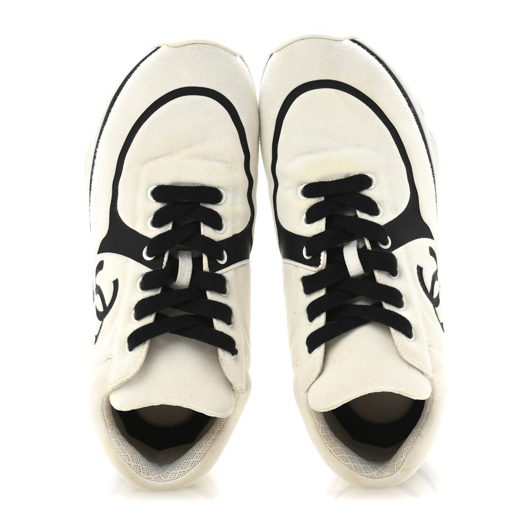 Nylon Suede Calfskin Womens CC Sneakers 39.5 White Black