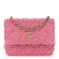 Chanel Tweed Quilted Flap Chain Waist Bag Pink