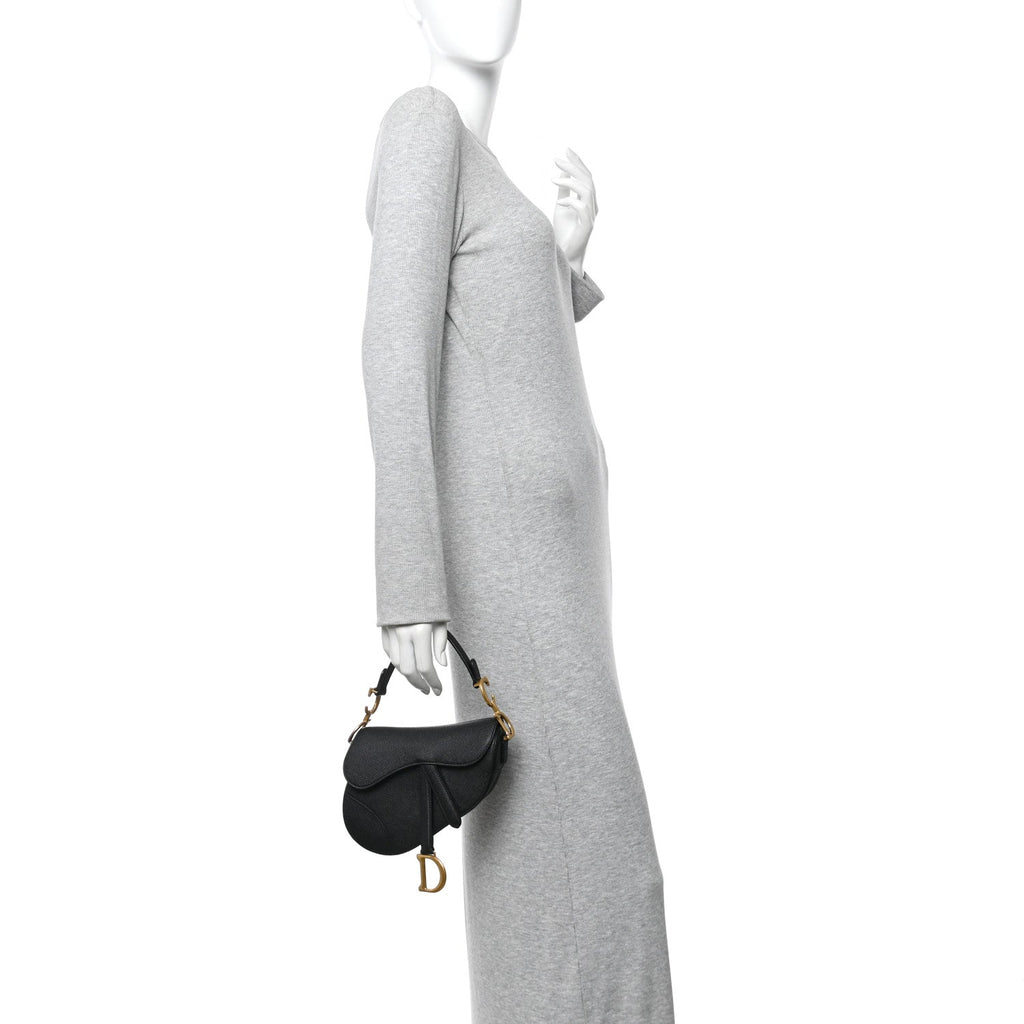 Christian Dior Grained Calfskin Mini Saddle Bag Black