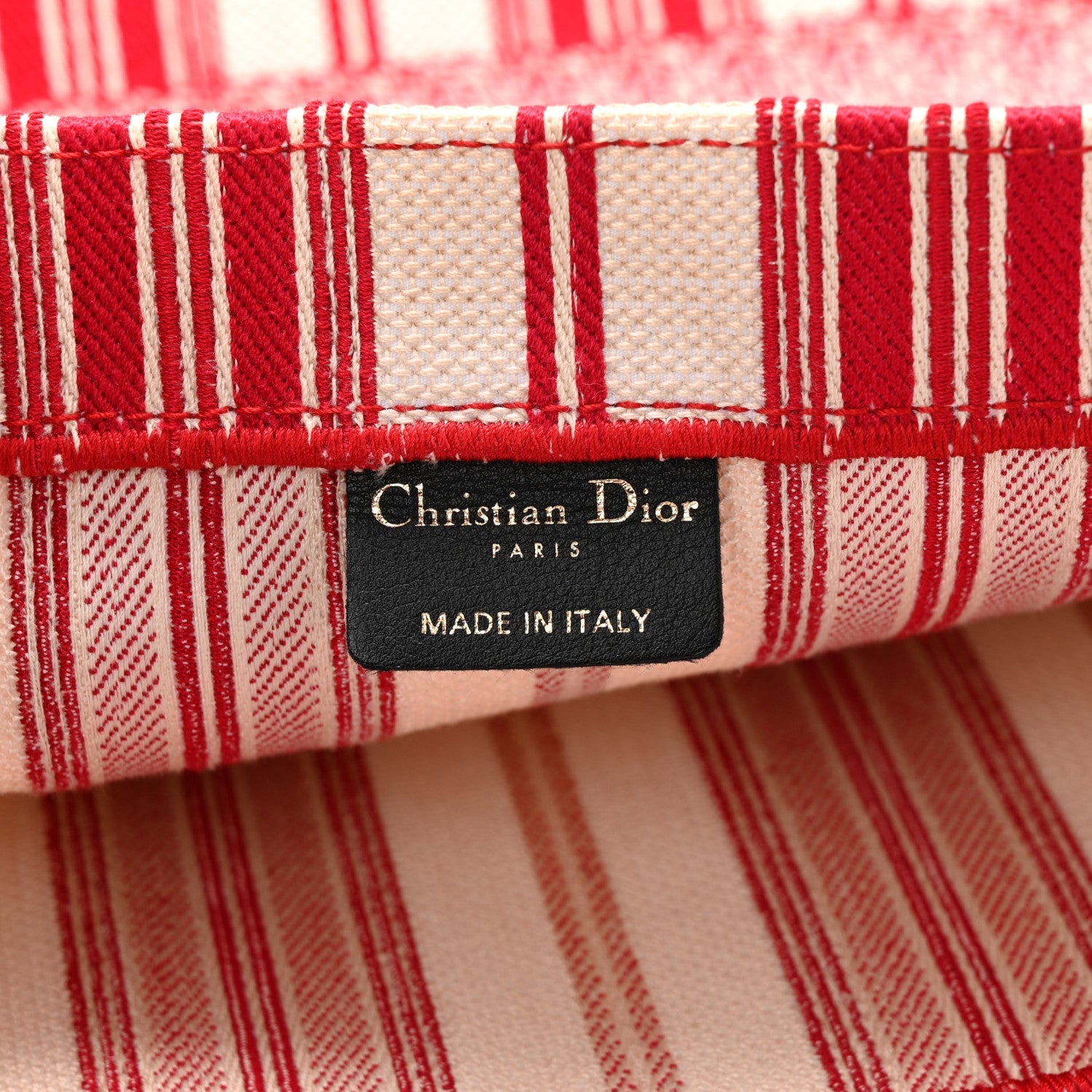 Christian Dior Canvas Embroidered Mykonos Large Striped Book Tote Red