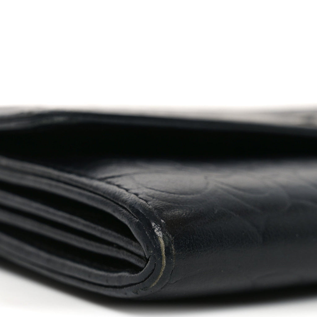 Chanel Lambskin Embossed Camellia Large Gusset Flap Wallet Black