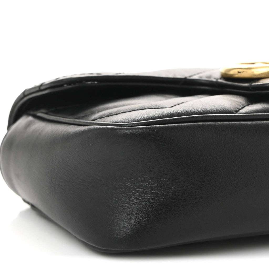 Gucci Calfskin Matelasse Super Mini GG Marmont Shoulder Bag Black