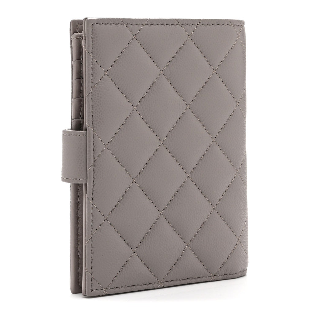 Caviar Quilted Passport Holder Grey