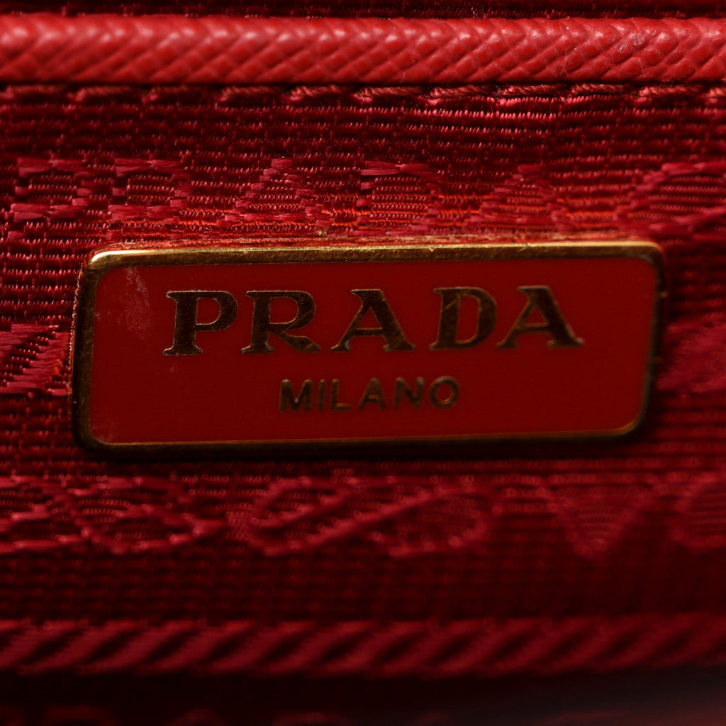 Prada Saffiano Turn Lock Chain Shoulder Bag Fuoco