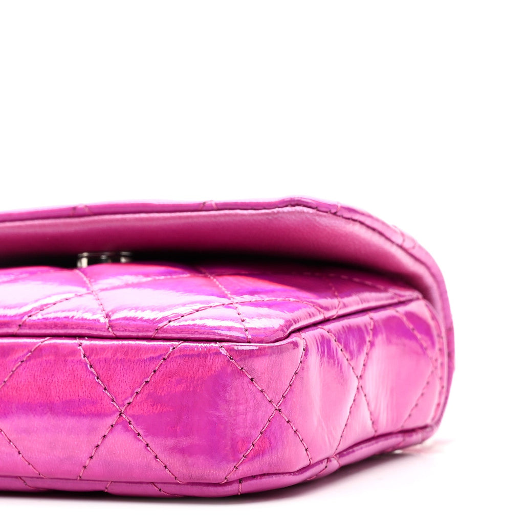 Iridescent Mirror Goatskin Hook Card Holder Fuchsia