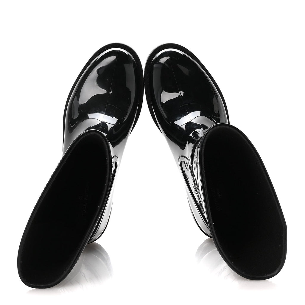 Louis Vuitton Rubber Embossed Monogram Splash Rain Short Boots 39 Black
