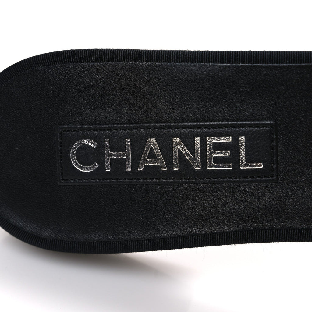 Chanel Silk Bow CC Mules 41 Black White