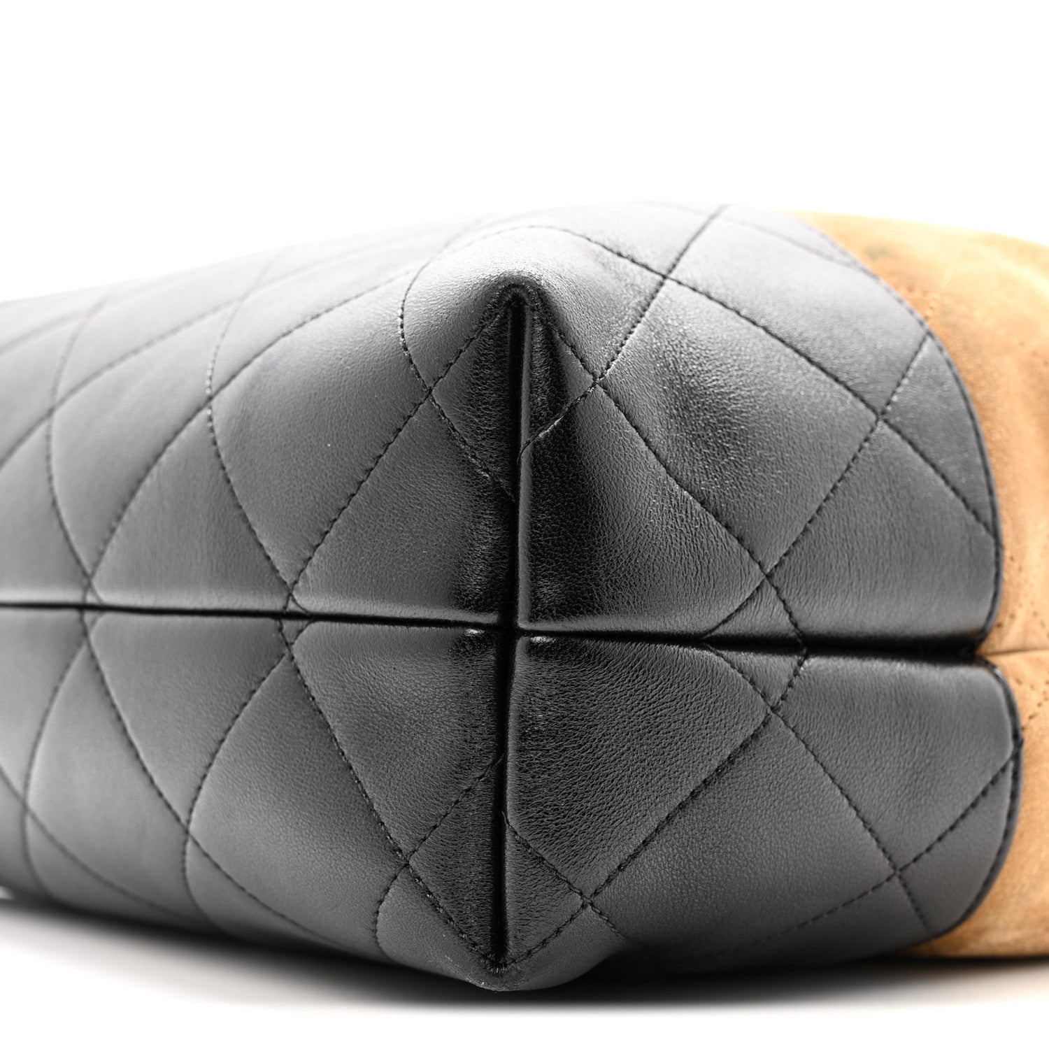Chanel Suede Calfskin Shiny Lambskin Quilted Coco Base Shopping Bag Beige Black