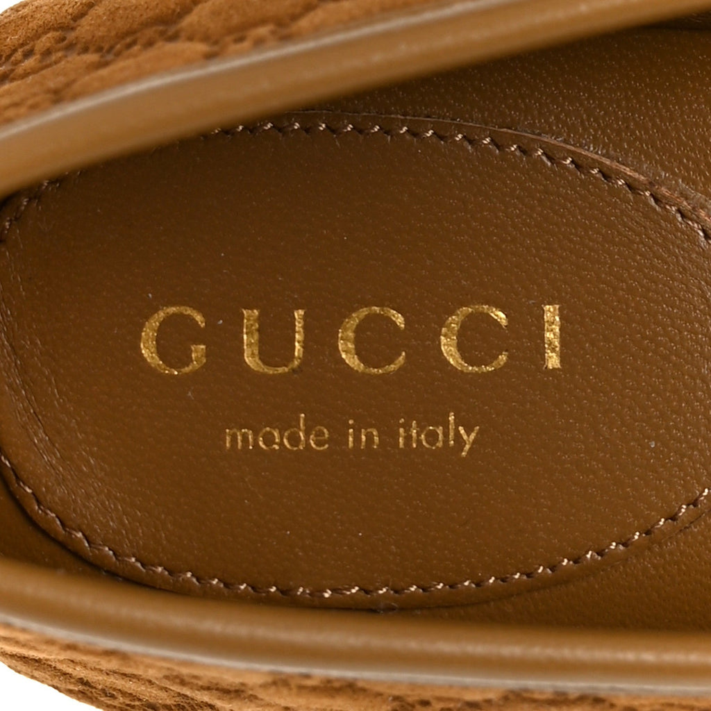 Gucci Kid Scamosciato Micro GG Monogram Horsebit Ballet Flats 37.5 Cuoio Dafne