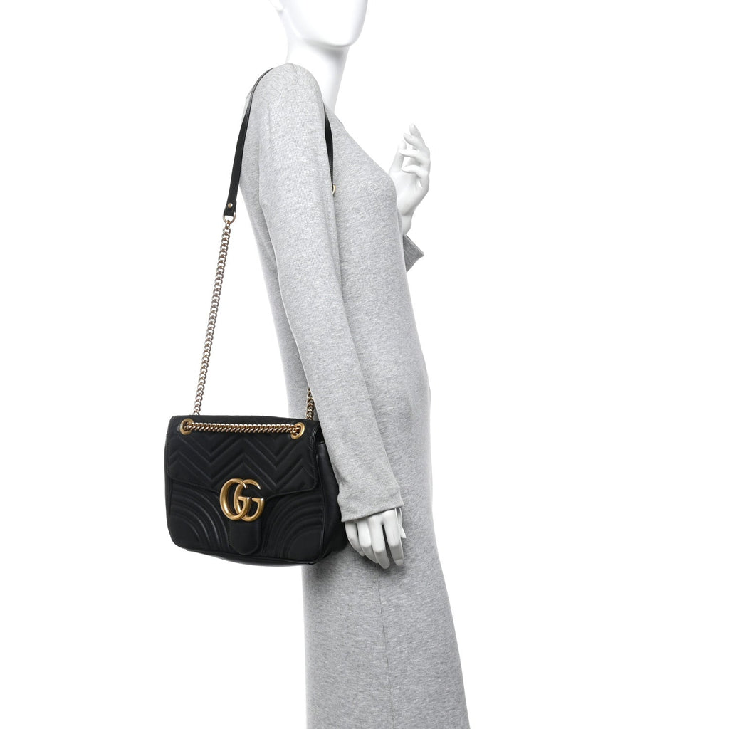 Gucci Calfskin Matelasse Medium GG Marmont Shoulder Bag Black