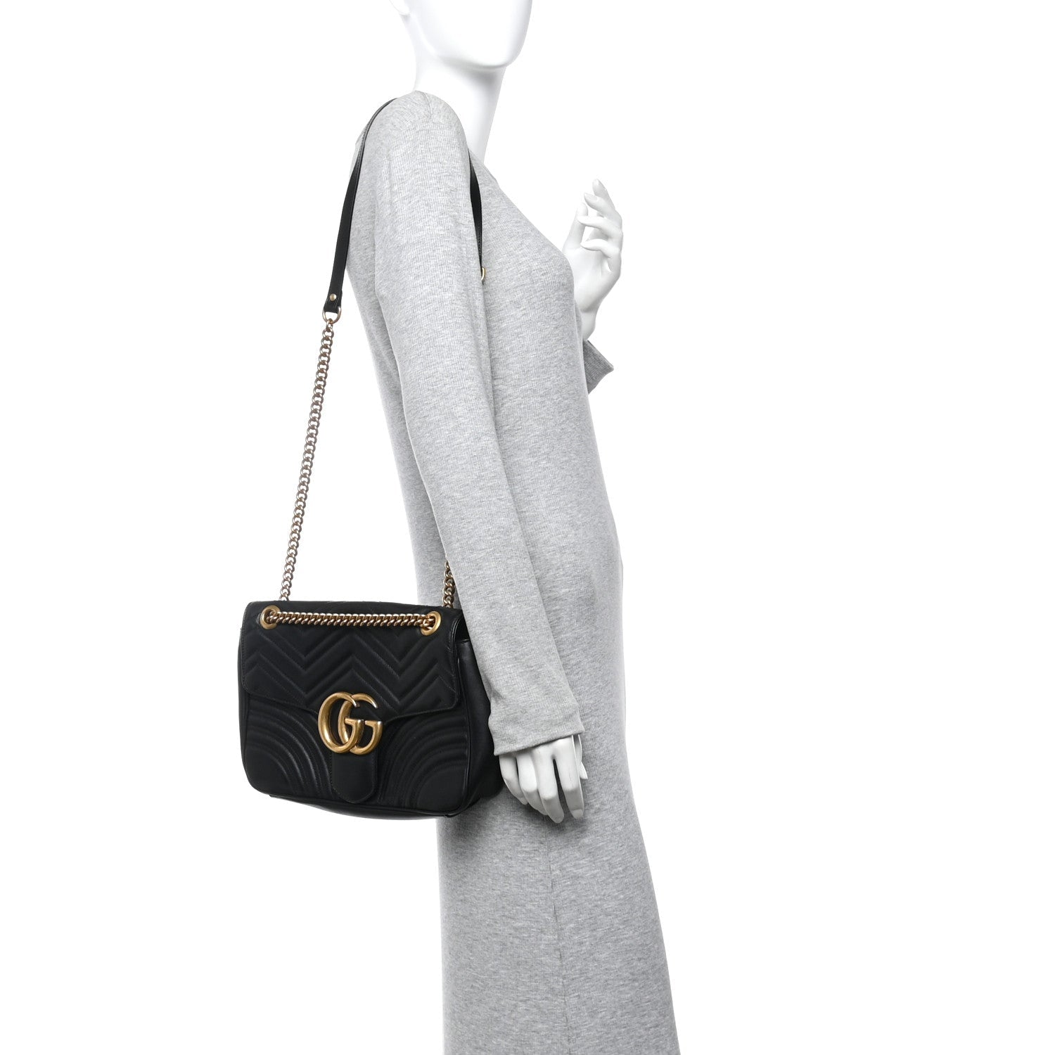 Gucci Calfskin Matelasse Medium GG Marmont Shoulder Bag Black