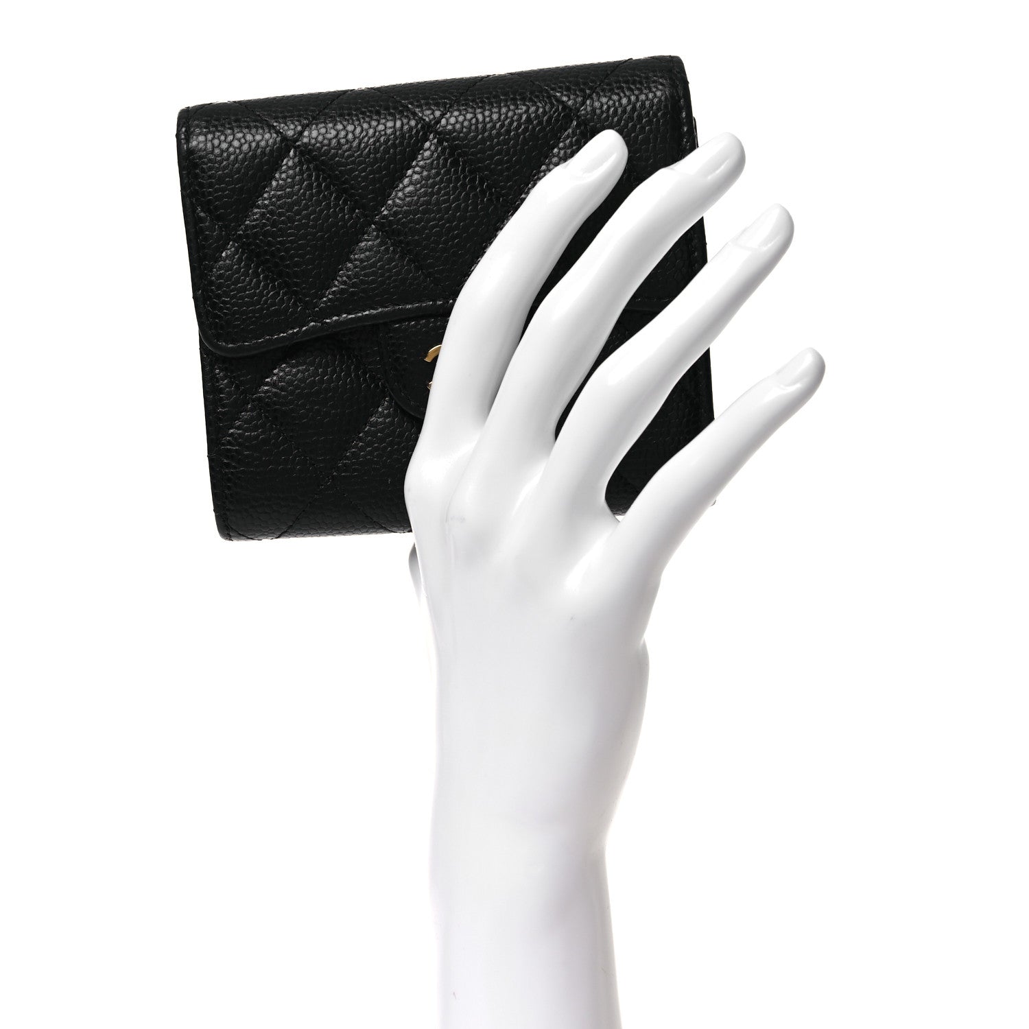 Caviar Quilted Compact Flap Wallet Black