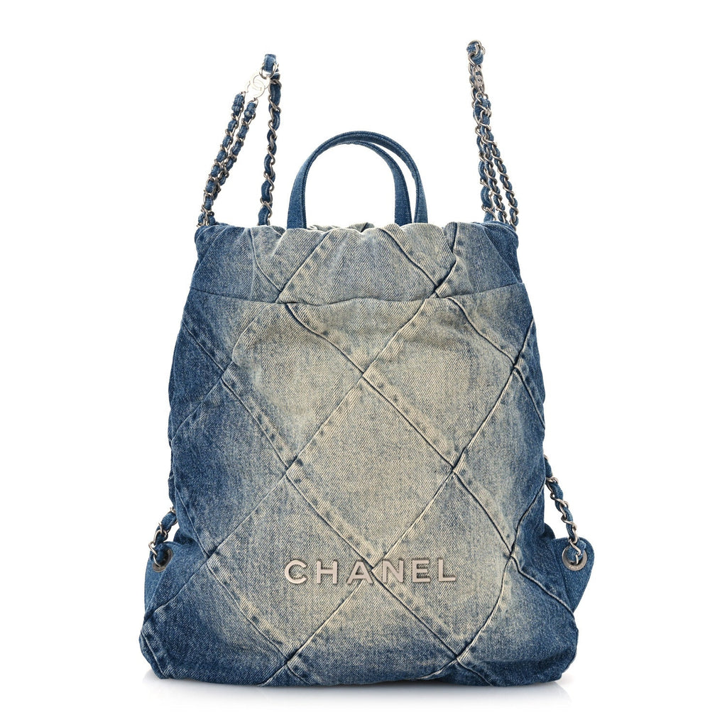 Chanel Denim Quilted Chanel 22 Backpack Blue