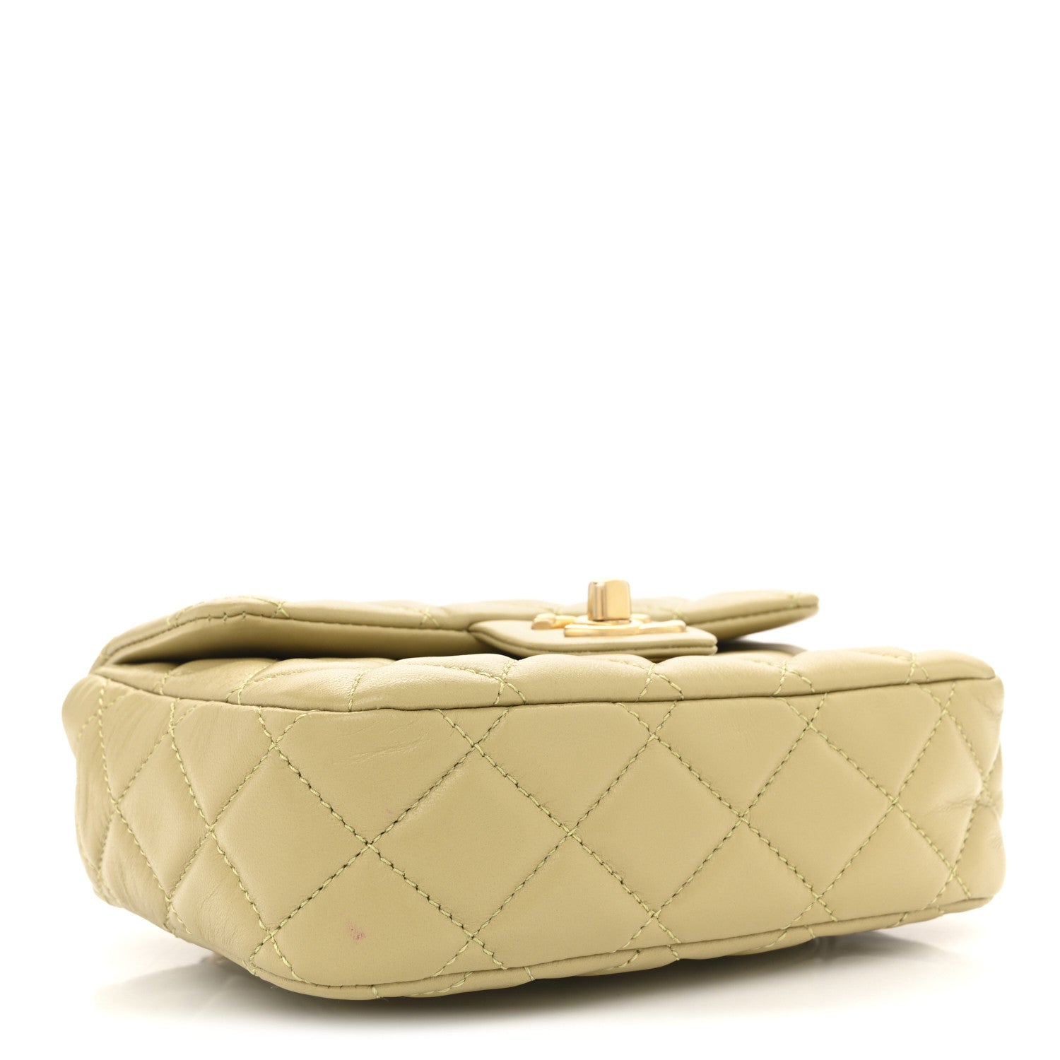 Chanel Lambskin Enamel Quilted Mini Coco Hearts Square Flap Light Green