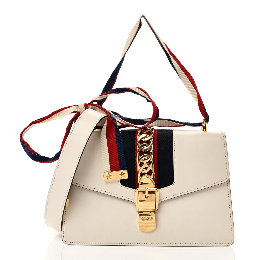 Gucci Calfskin Small Sylvie Shoulder Bag Off White