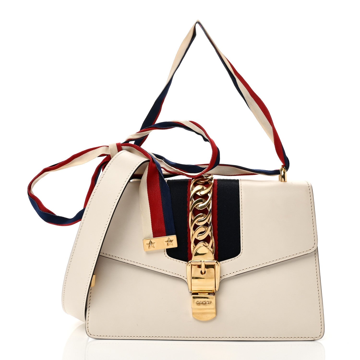 Gucci Calfskin Small Sylvie Shoulder Bag Off White