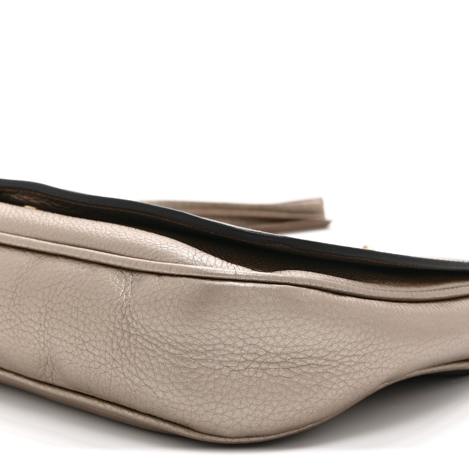 Gucci Metallic Pebbled Calfskin Medium Soho Flap Crossbody Golden Beige
