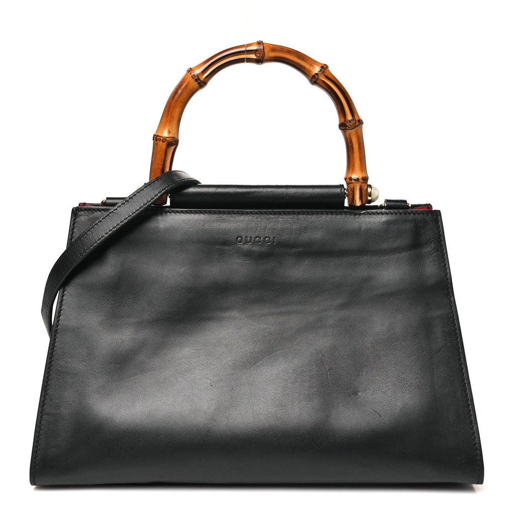 Gucci Nappa Bamboo Web Small Nymphaea Top Handle Bag Black