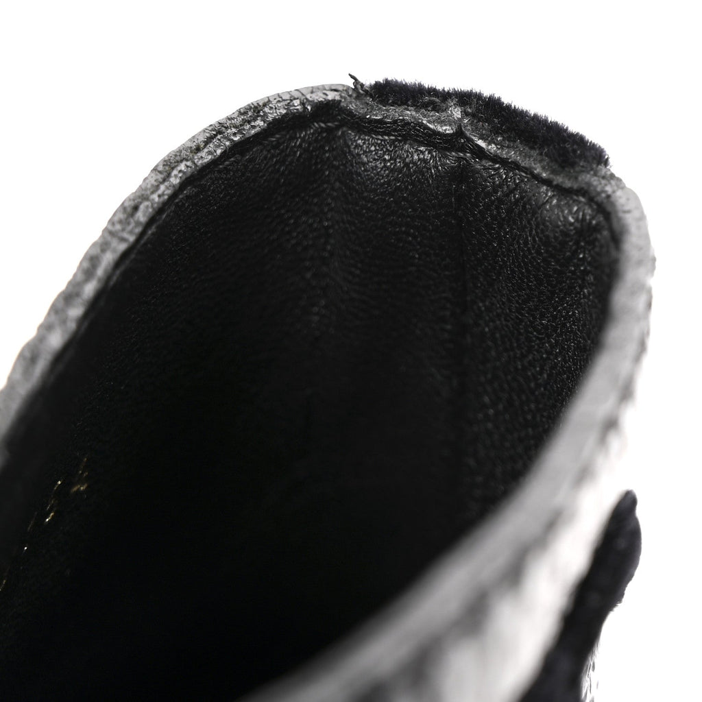 Chanel Shiny Calfskin Velvet Pearl Combat Short Boots 36 Black