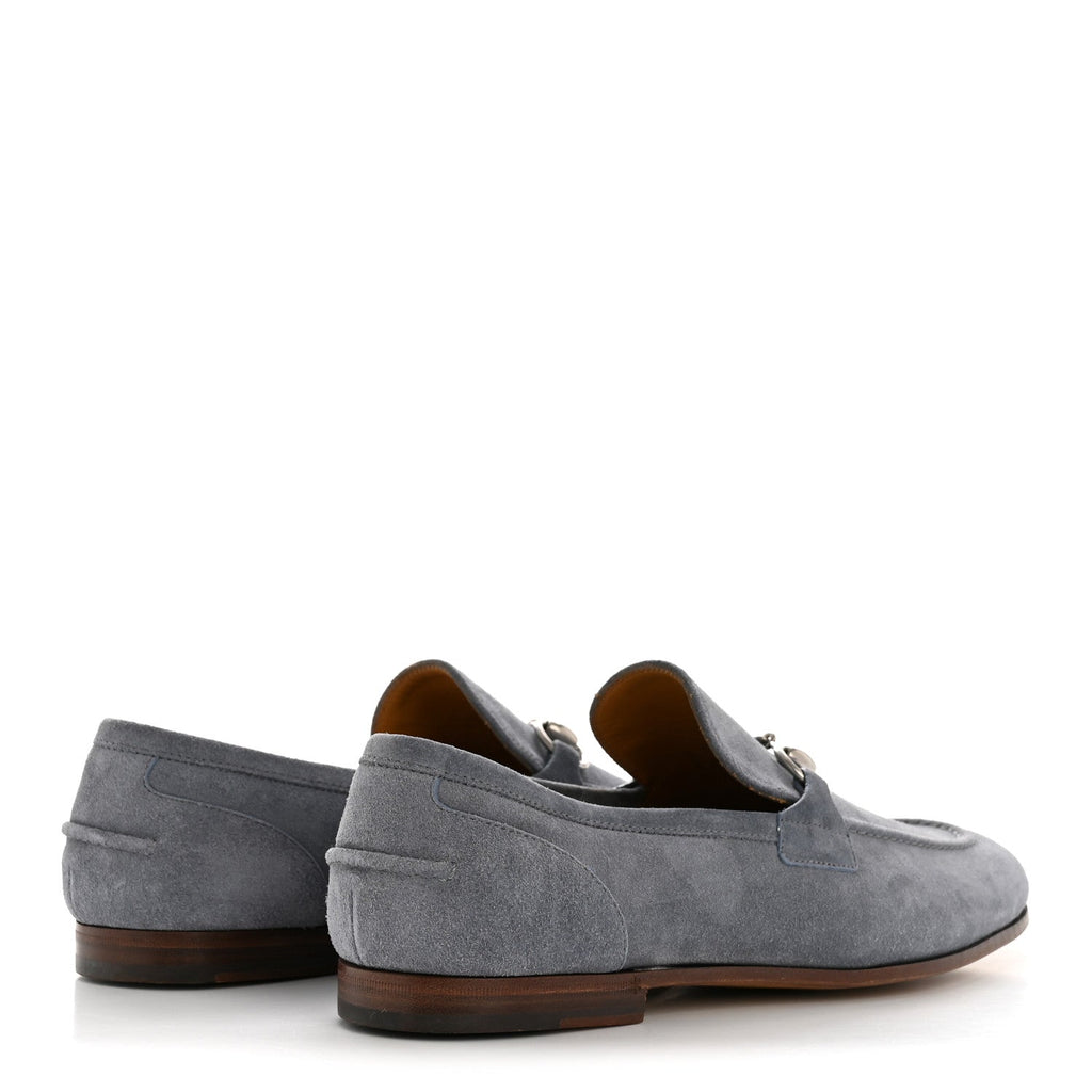 Gucci Suede Horsebit Mens Jordaan Loafers 8.5 Foggy Grey