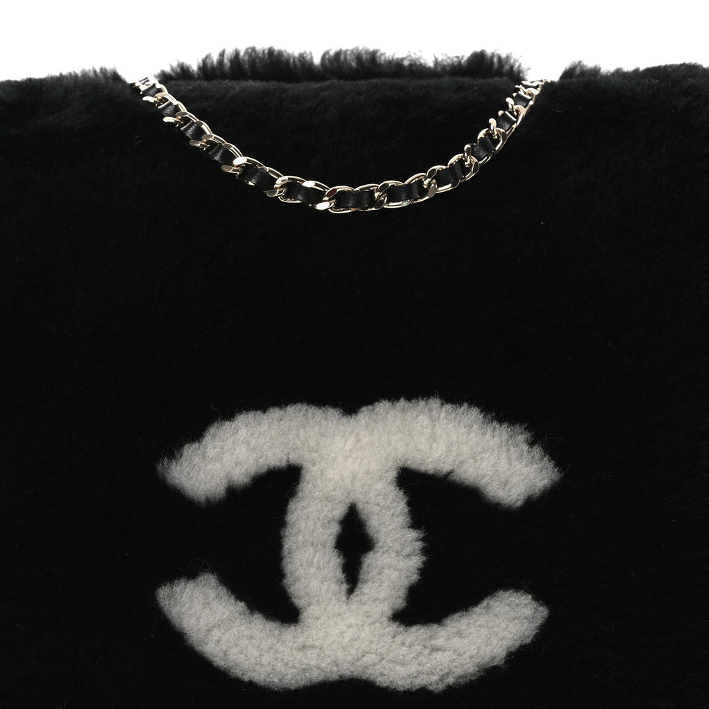 Chanel Muff Shearling Lambskin Bag Black Ecru