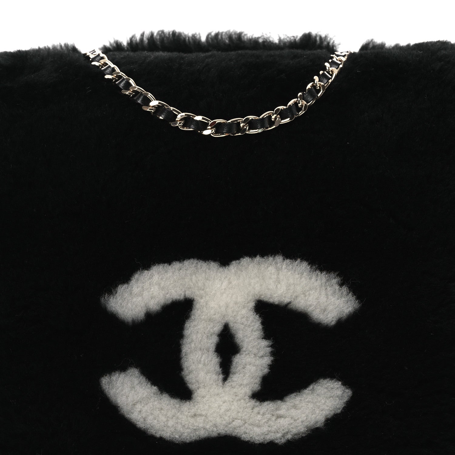 Chanel Muff Shearling Lambskin Bag Black Ecru