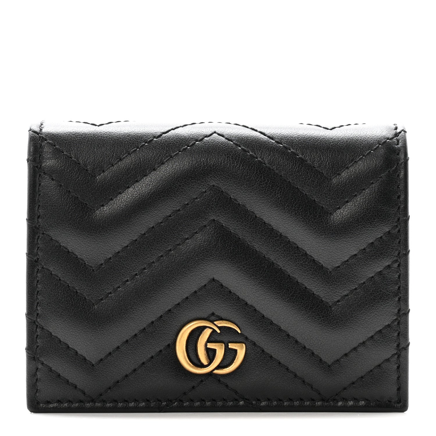 Gucci Calfskin Matelasse GG Marmont Card Case Wallet Black