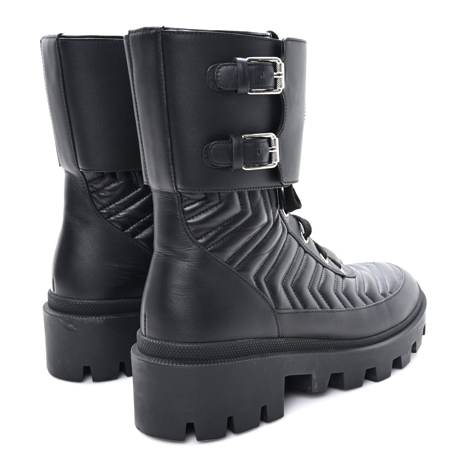 Gucci Nappa Frances GG Matelasse Platform Combat Boots 39 Black