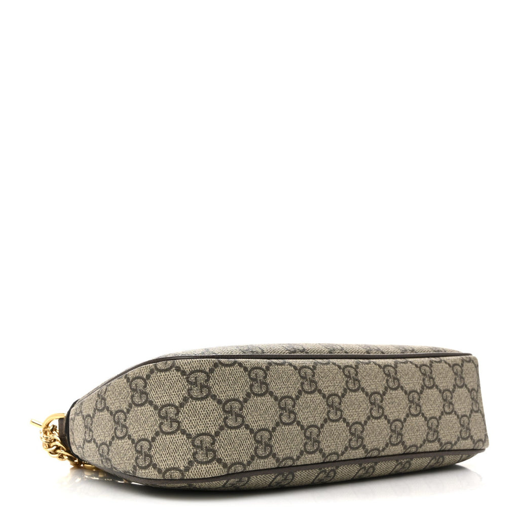 Gucci GG Supreme Monogram Textured Dollar Calfskin Web Small Ophidia GG Handbag Beige Ebony New Acero
