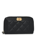 Caviar Quilted Small Boy Zip Around Wallet Black