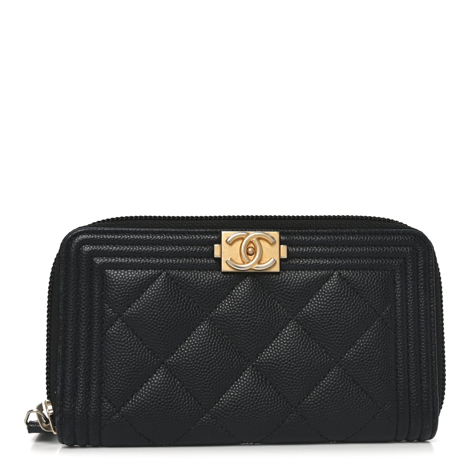 Caviar Quilted Small Boy Zip Around Wallet Black