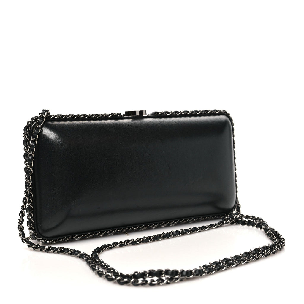 Chanel Lambskin Chain Fringe Clutch With Chain  Black