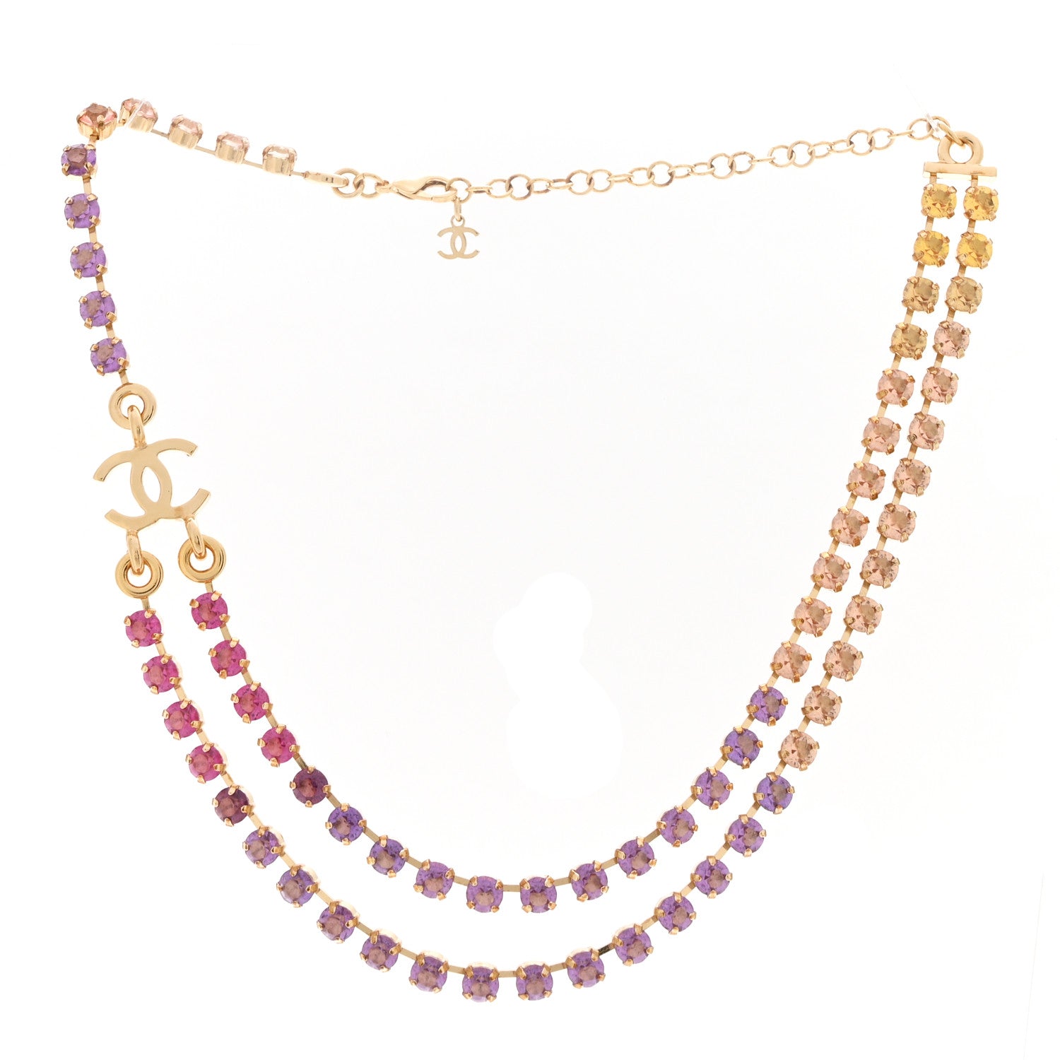 Crystal Multi Strand CC Short Necklace Gold Pink Orange Purple Yellow