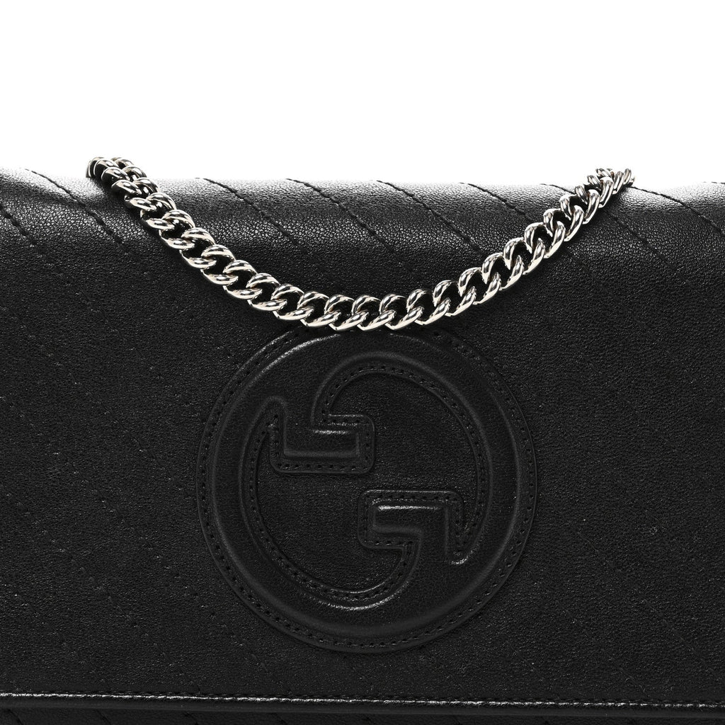 Gucci Sakai Be Green Calfskin Diagonal Stitched Blondie Wallet on Chain Black