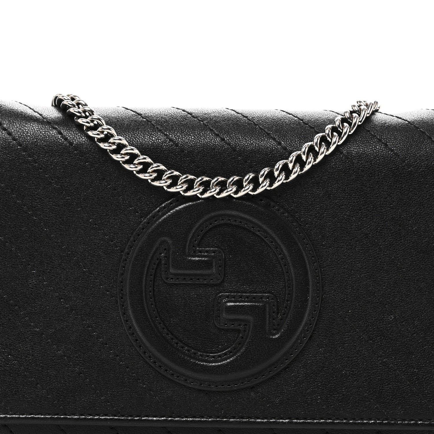 Gucci Sakai Be Green Calfskin Diagonal Stitched Blondie Wallet on Chain Black