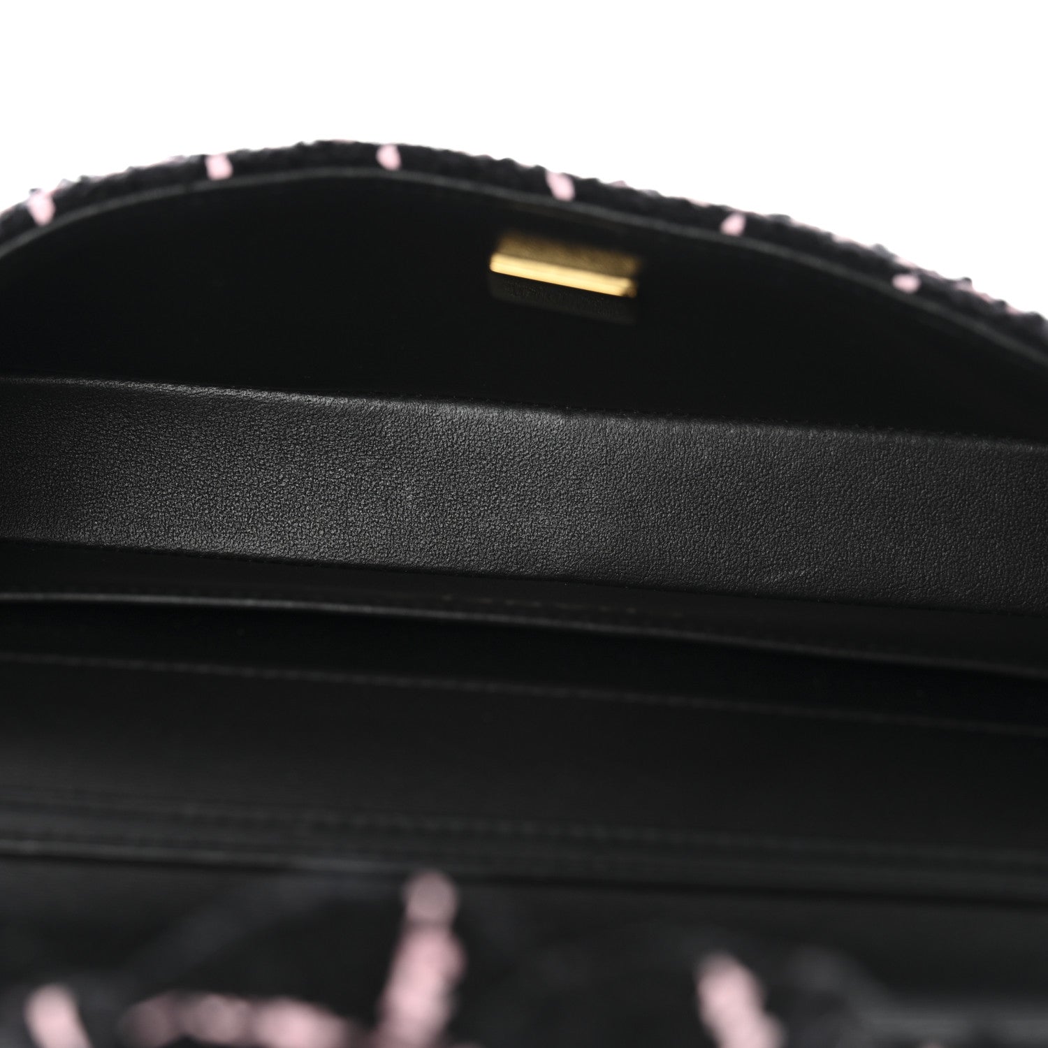 Chanel Tweed Quilted East West Camellia Clutch Black Pink