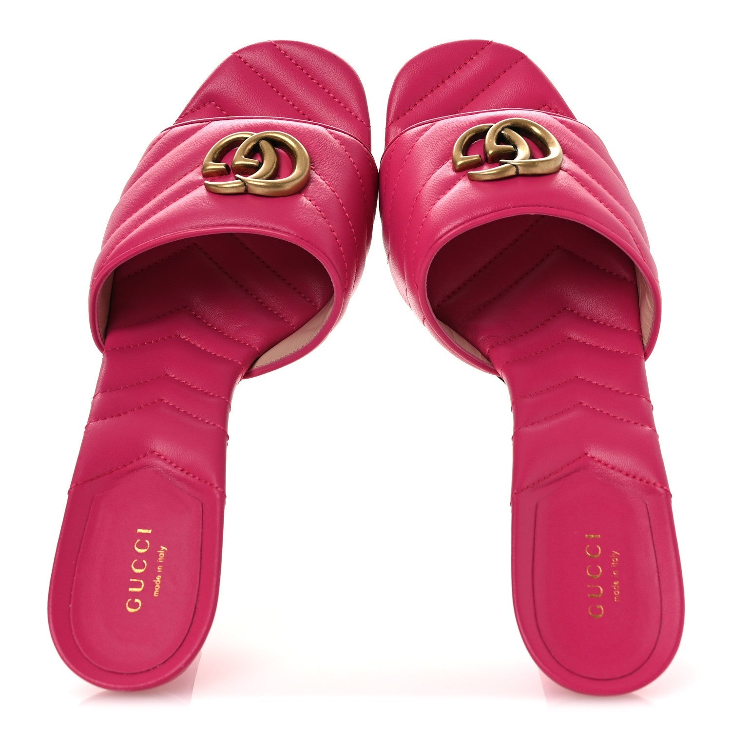 Gucci Nappa Matelasse GG Marmont 75mm Slide Sandals 41 Box Pink