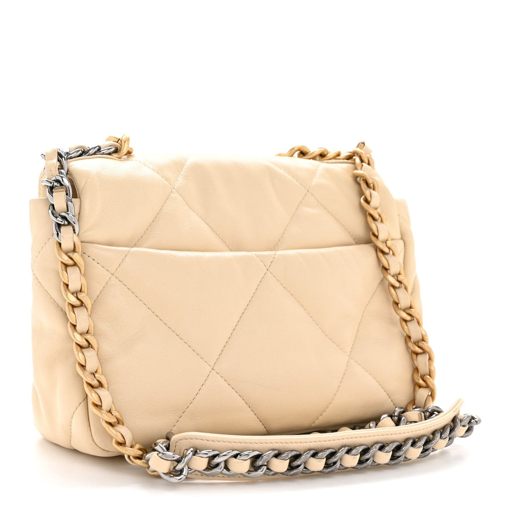 Chanel Lambskin Quilted Medium Chanel 19 Flap Beige