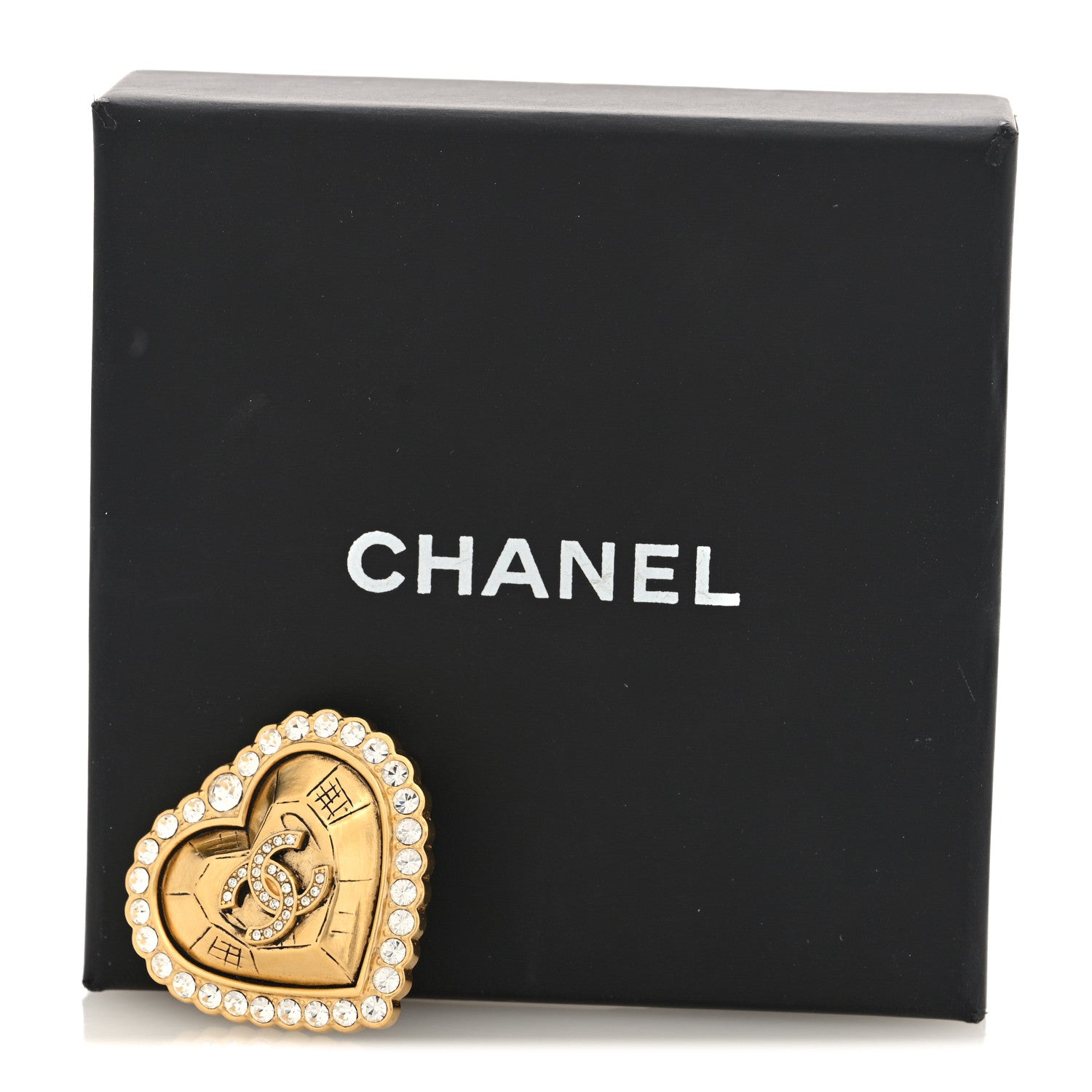 Metal Strass Crystal CC Heart Brooch Gold