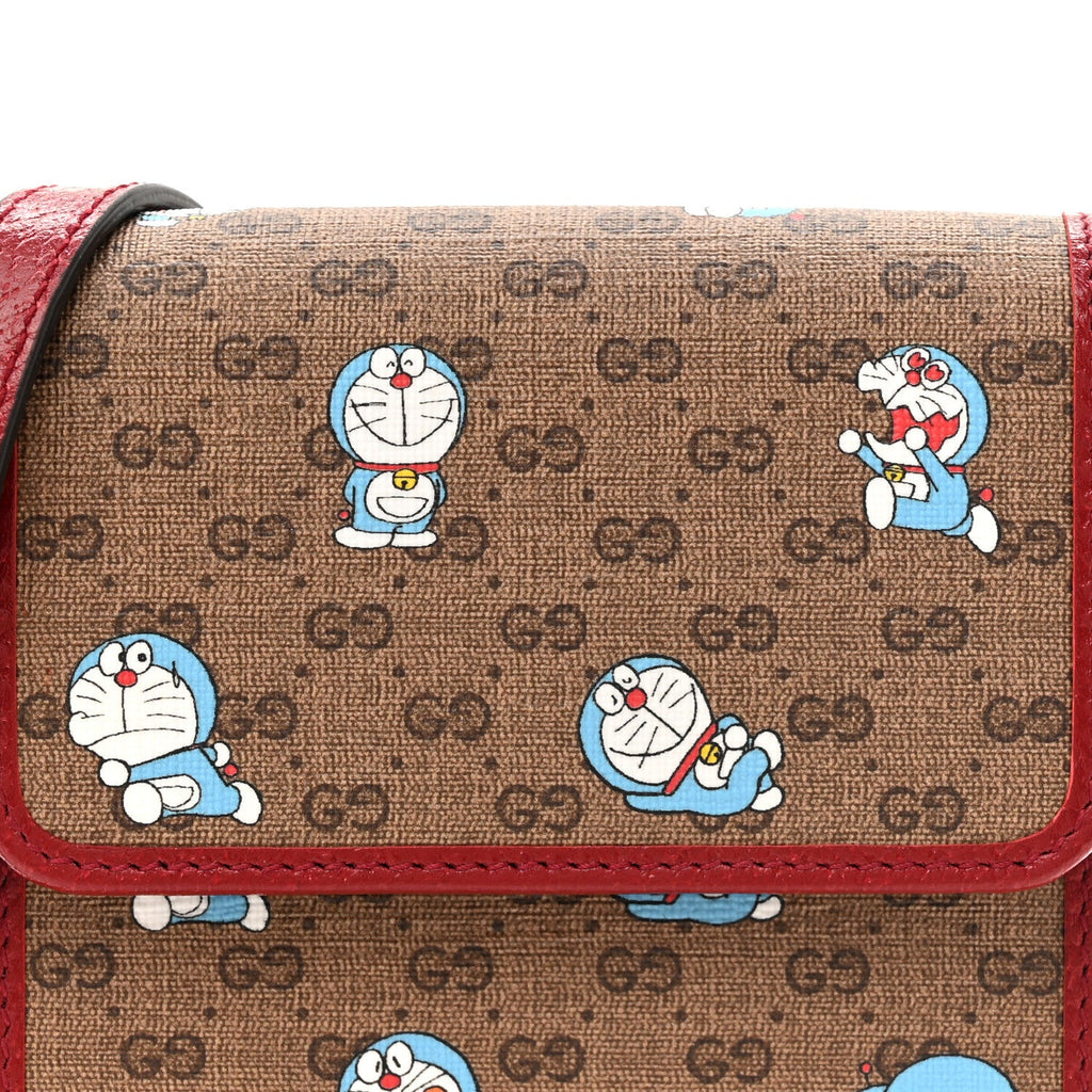 Gucci X DORAEMON Mini Vintage GG Supreme Monogram Mini Crossbody Bag Beige Cherry Red
