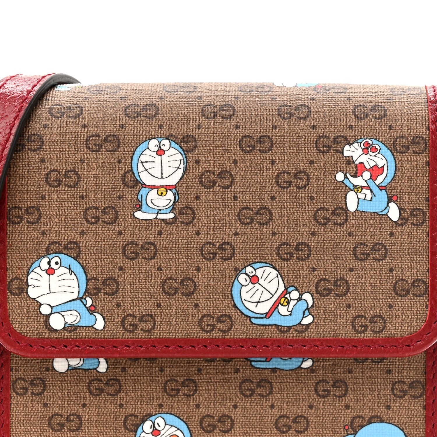 Gucci X DORAEMON Mini Vintage GG Supreme Monogram Mini Crossbody Bag Beige Cherry Red