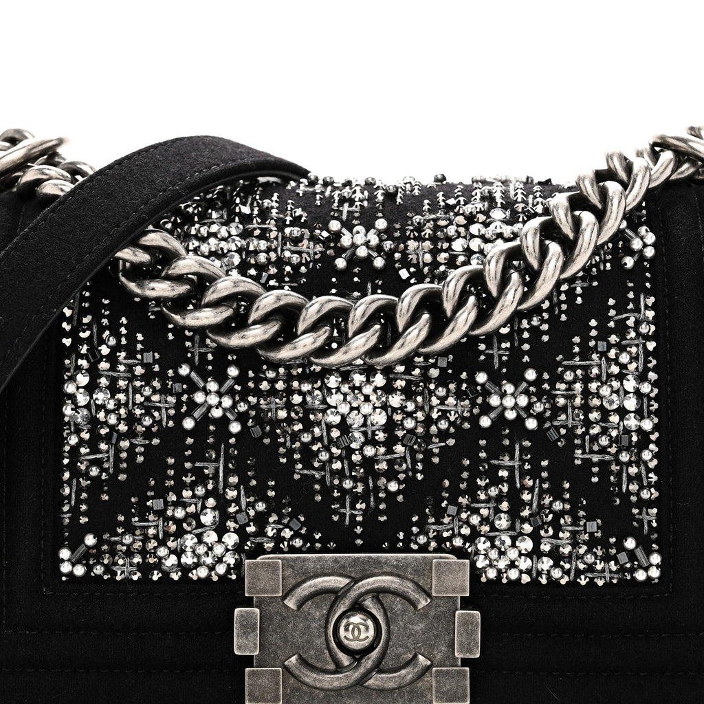 Chanel Wool Felt Embellished Small Boy Flap Black