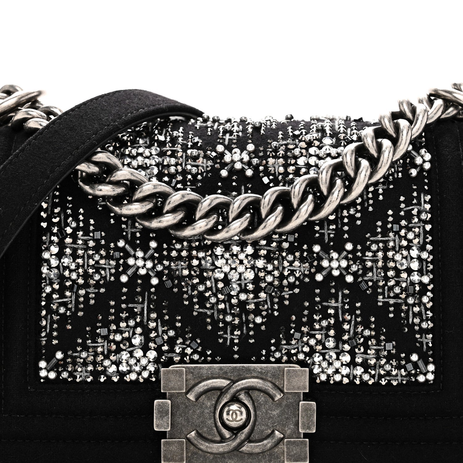 Chanel Wool Felt Embellished Small Boy Flap Black